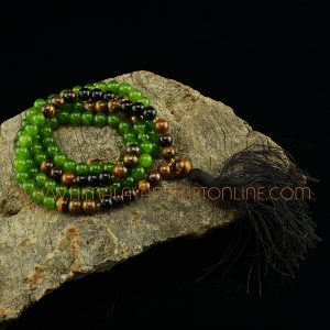 8 mm Jade 108 Prayer Beads Mala with Tiger Eye Partition Beads