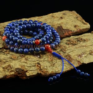 8 mm Lapis 108 Prayer Beads Mala with Carnelian Partition Beads