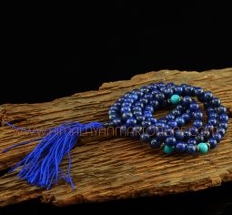 8 mm Lapis 108 Prayer Beads Mala with Turquoise Partition Beads