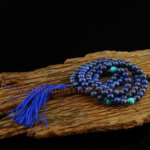 8 mm Lapis 108 Prayer Beads Mala with Turquoise Partition Beads
