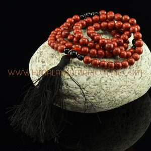 8 mm Red Jasper 108 Prayer Beads Mala with Black Onyx Partition Beads