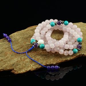 8 mm Rose Quartz 108 Prayer Beads Mala with Amethyst Partition Beads