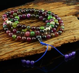 8 mm Tourmaline 108 Prayer Beads Mala with Metal Partition Beads
