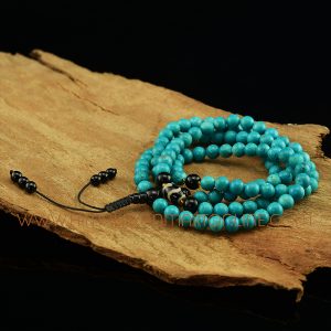 8 mm Turquoise 108 Prayer Beads Mala with Black Onyx Partition Beads