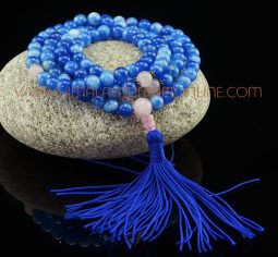 8 mm Sodalite 108 Prayer Beads Mala with Rose Quartz Partition Beads
