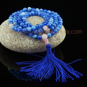 8 mm Sodalite 108 Prayer Beads Mala with Rose Quartz Partition Beads