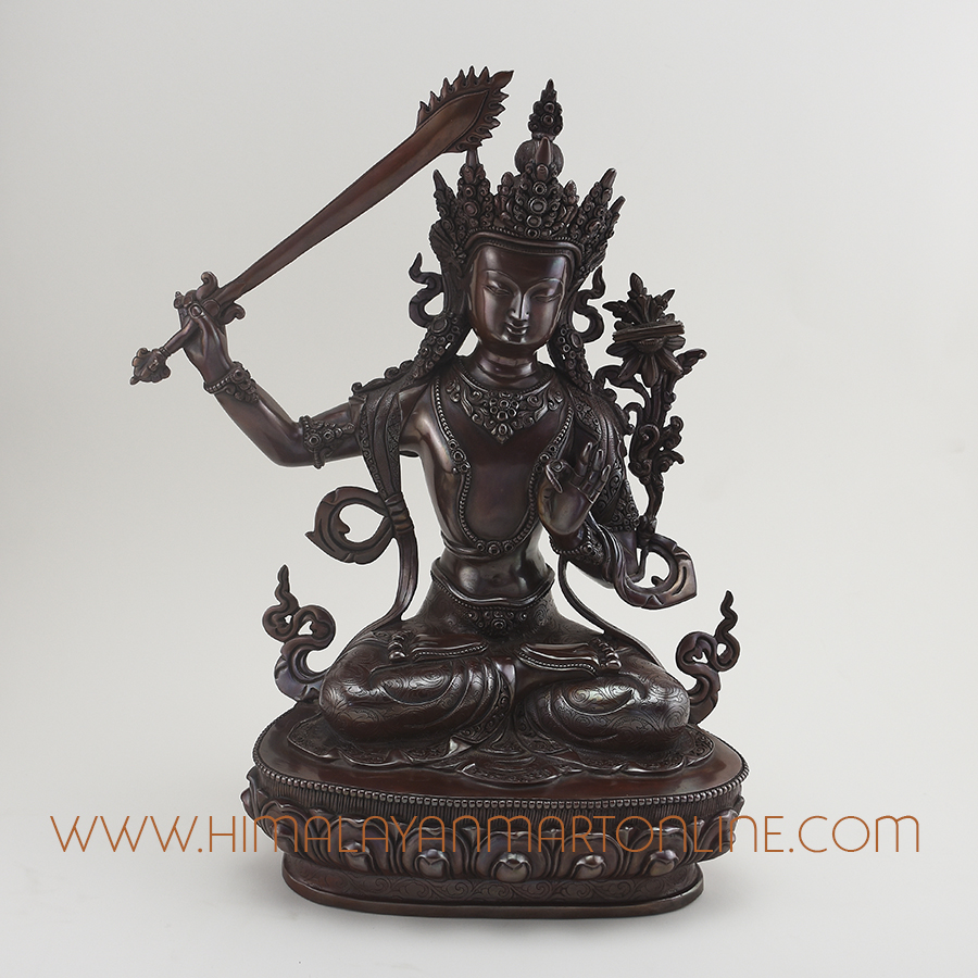 Hand Carved Manjushri Copper Statue