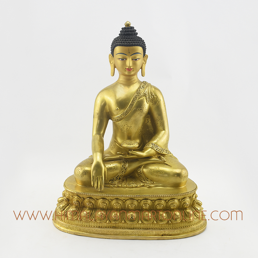 Hand Carved Gold Gilded Shakyamuni Buddha Copper Statue