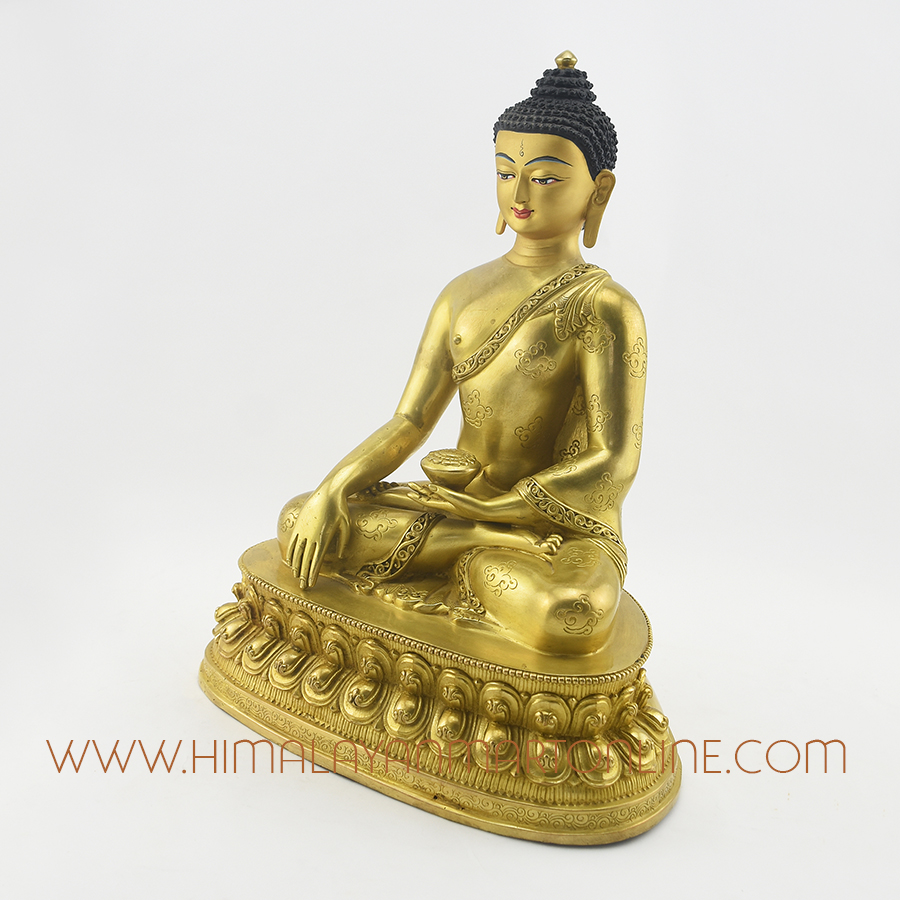 Hand Carved Gold Gilded Shakyamuni Buddha Copper Statue