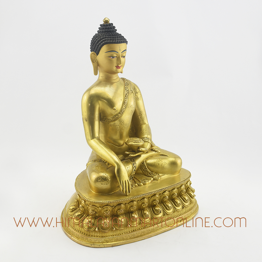 Hand Carved Gold Gilded Shakyamuni Buddha Copper Statue