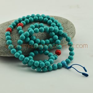 10 mm Turquoise 108 Prayer Beads with Coral Partition Beads Mala