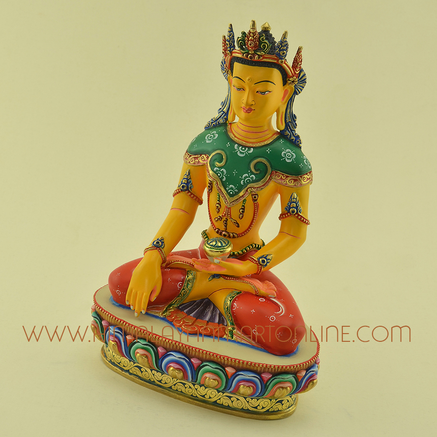 Gold Gilded Hand Painted Crowned Shakyamuni Buddha Statue From Patan, Nepal