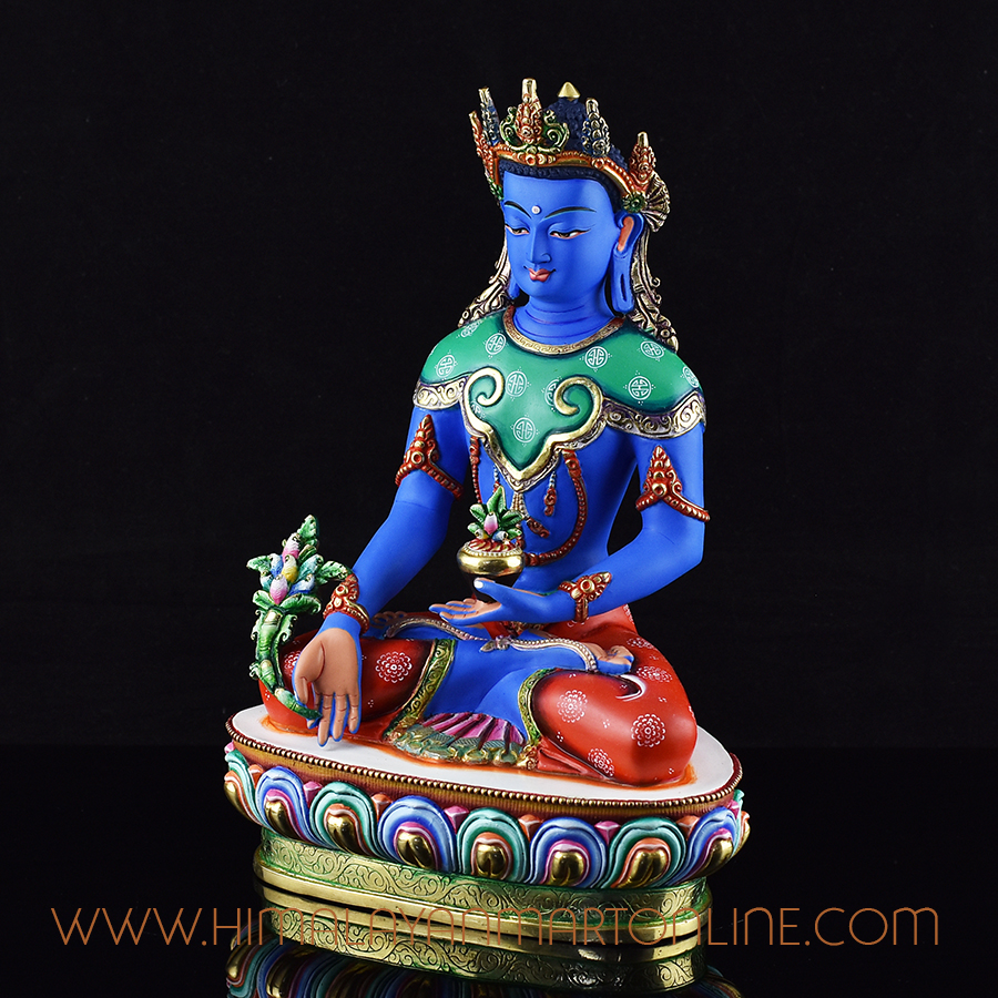 Hand Painted Crowned Medicine Buddha Statue