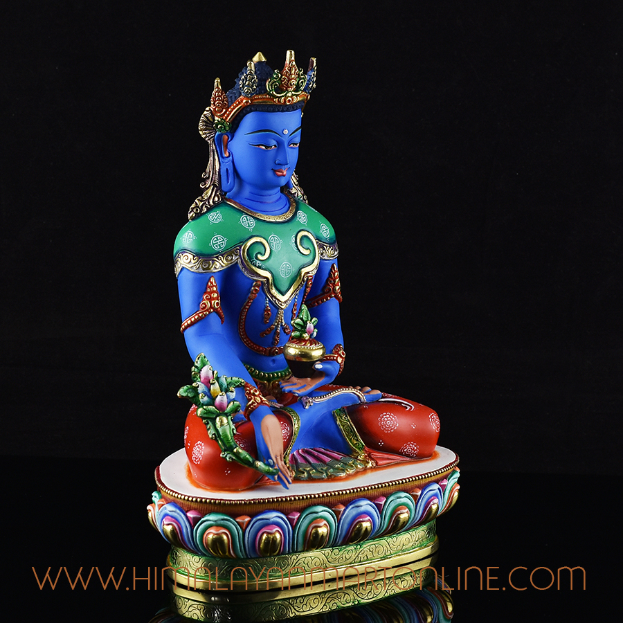 Hand Painted Crowned Medicine Buddha Statue