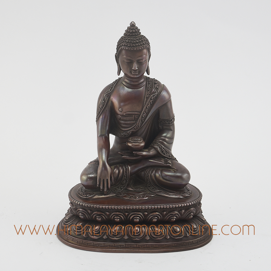 Hand Carved Shakyamuni Buddha Copper Statue in Oxidation Finish