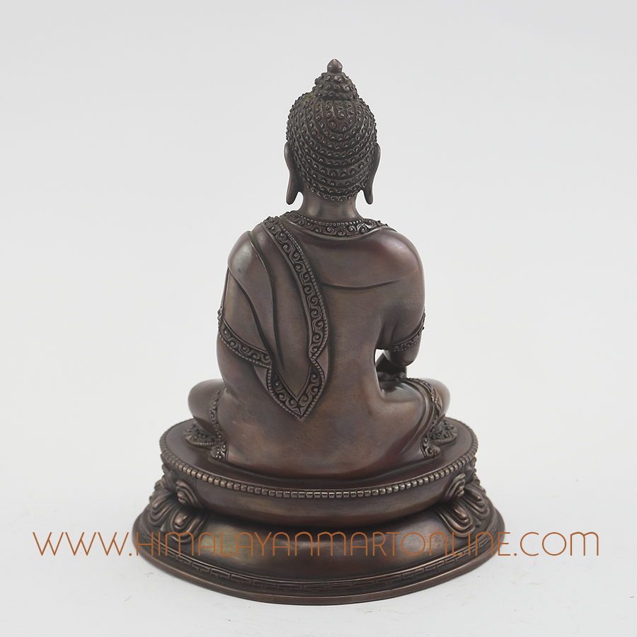Hand Carved Shakyamuni Buddha Copper Statue in Oxidation Finish