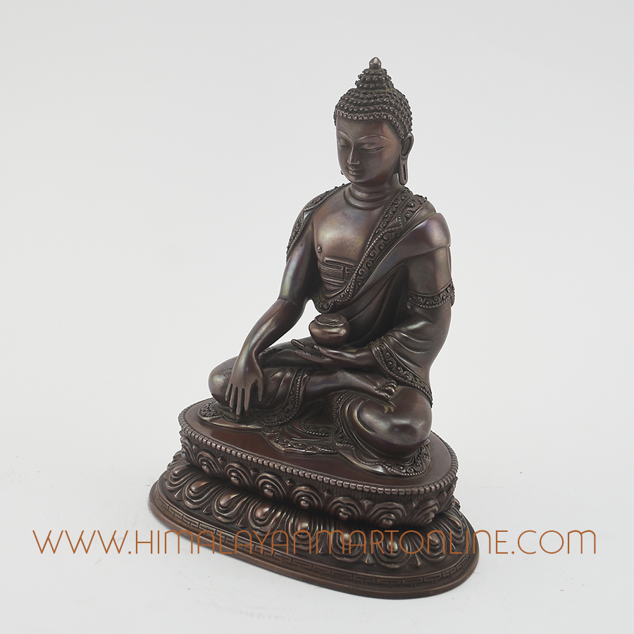 Hand Carved Shakyamuni Buddha Copper Statue in Oxidation Finish
