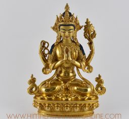 10” Gold Gilded Chenrezig Statue