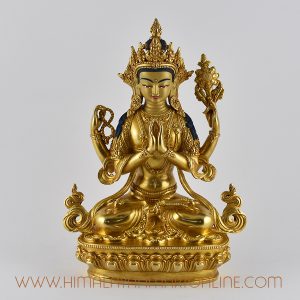10” Gold Gilded Chenrezig Statue