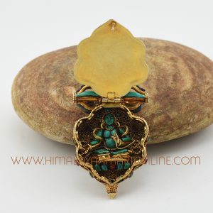Hand Made Bishwa Bajra & Green Tara Silver Ghau Pendant Bishwa Bajra & Green Tara Ghau Pendant