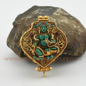 Hand Carved Green Tara & Chenrezig Silver Ghau Pendant Prayer Box Green Tara & Chenrezig Ghau Pendant