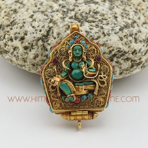 Hand Carved Green Tara & Manjushree Silver Ghau Pendant Prayer Box Green Tara & Manjushree Ghau Pendant
