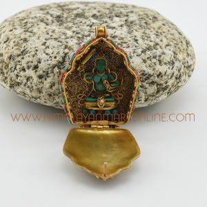 Hand Carved Green Tara & Manjushree Silver Ghau Pendant Prayer Box Green Tara & Manjushree Ghau Pendant