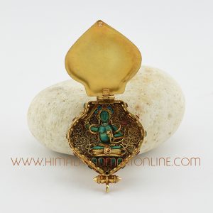 Hand Made Green Tara & Manjushri Silver Ghau Pendant Prayer Box Green Tara & Manjushri Ghau Pendant