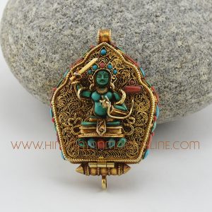 Hand Made Manjushree & Green Tara Silver Ghau Pendant Prayer Box Manjushree & Green Tara Ghau Pendant