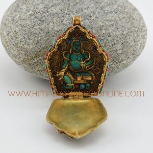 Hand Made Manjushree & Green Tara Silver Ghau Pendant Prayer Box Manjushree & Green Tara Ghau Pendant