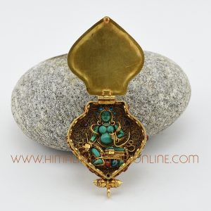 Hand Carved Manjushri & Green Tara Silver Ghau Pendant Prayer Box Manjushri & Green Tara Ghau Pendant