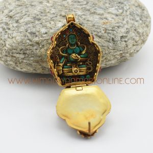 Hand Made Yellow Dzambhala & Medicine Buddha Silver Ghau Pendant Prayer Box Yellow Dzambhala & Medicine Buddha Ghau Pendant