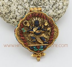 Black Mahakala & Green Tara Silver Ghau Pendant