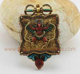 Garuda & Green Tara Silver Ghau Pendant