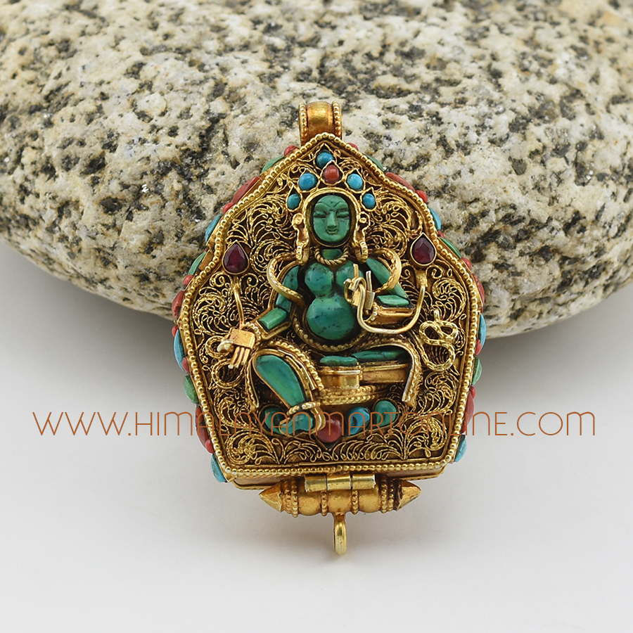 Green Tara & Manjushree Silver Ghau Pendant