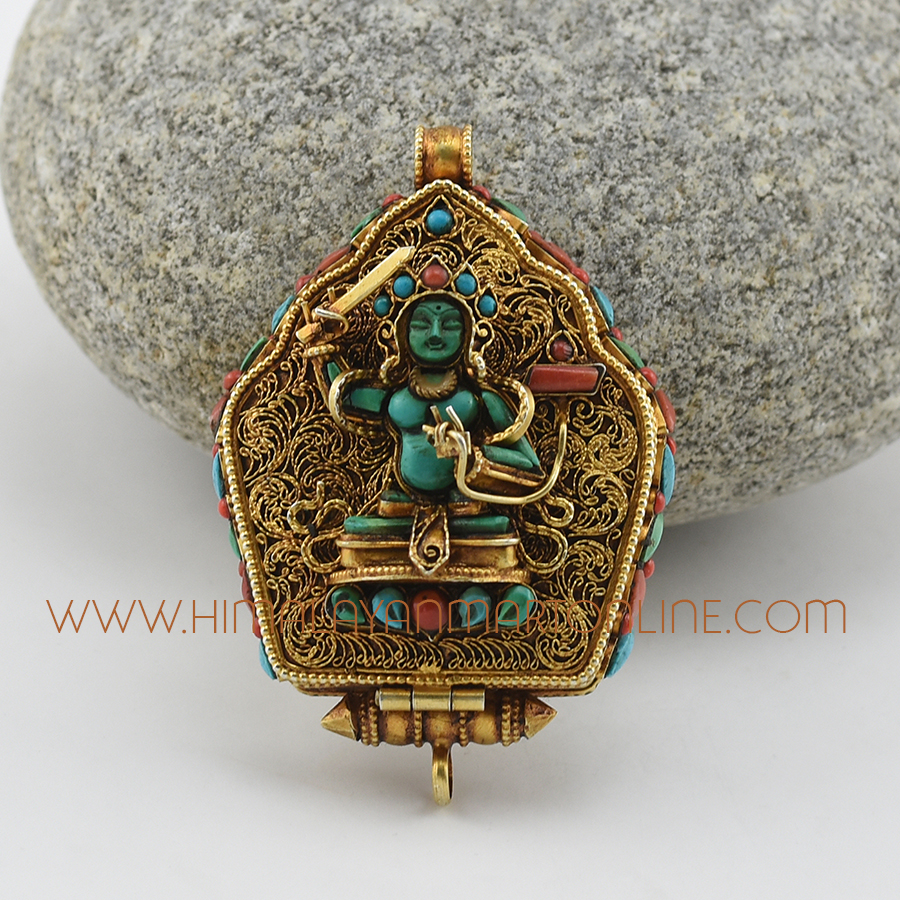 Manjushree & Green Tara Silver Ghau Pendant