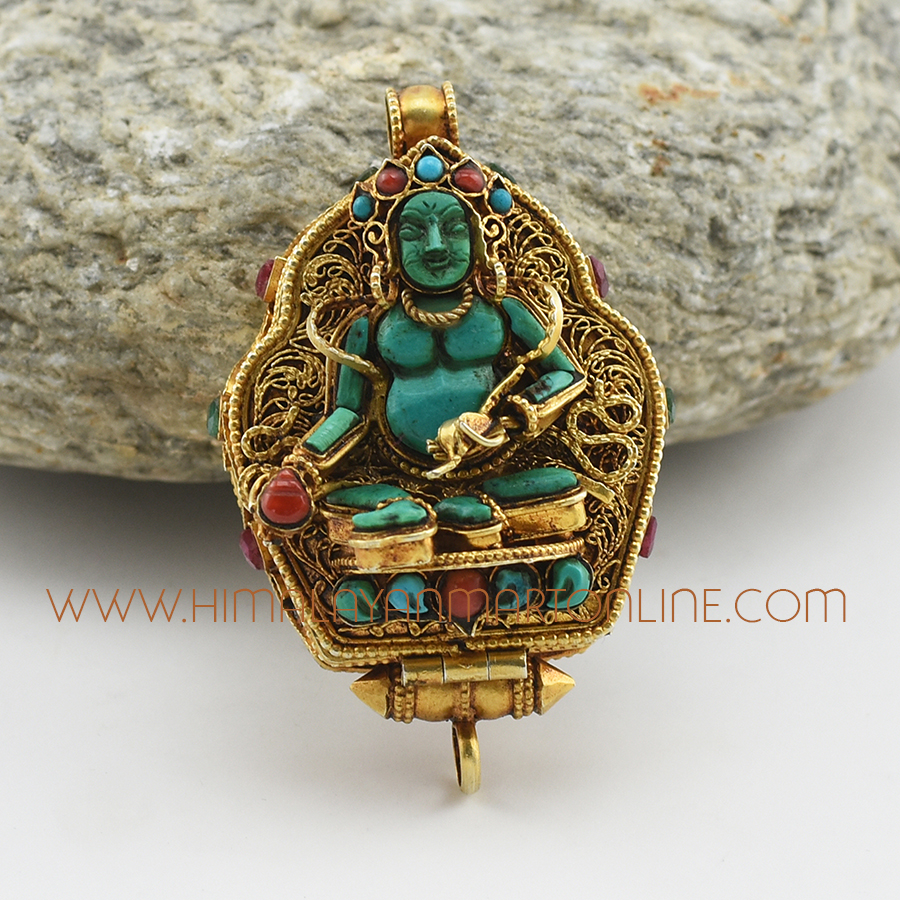 Yellow Dzambhala & Medicine Buddha Silver Ghau Pendant