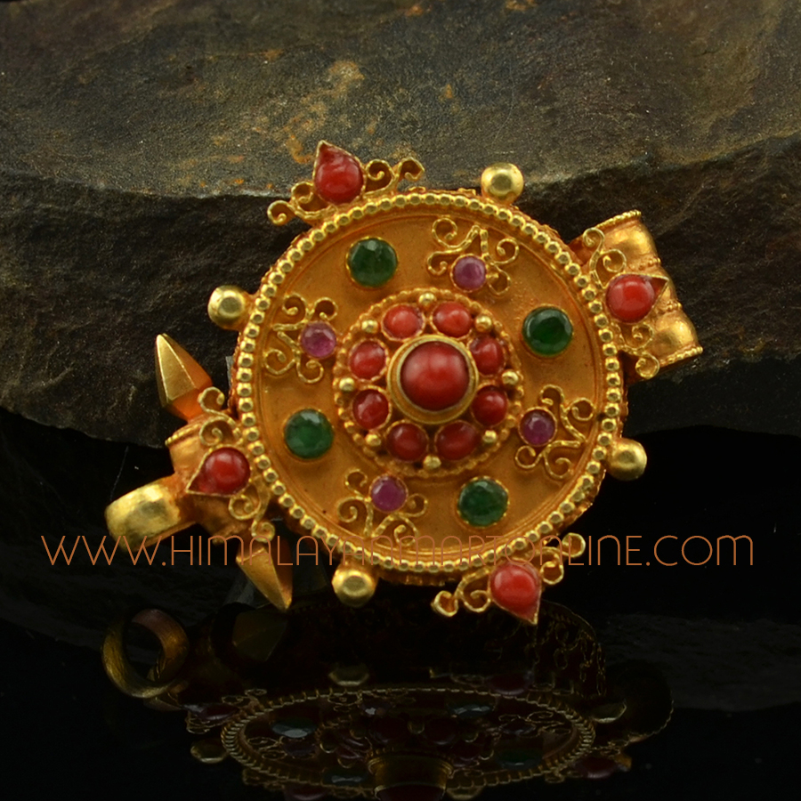 Coral Stones Silver Round Ghau Pendant