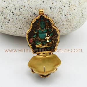 Hand Made Chenrezig & Yellow Dzambhala Silver Ghau Pendant Prayer Box Chenrezig & Yellow Dzambhala Ghau Pendant
