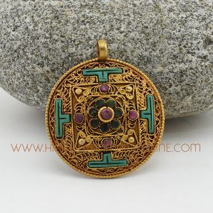 Hand Made Kalachakra Mandala Silver Pendant from Patan, Nepal Kalachakra Mandala Pendant