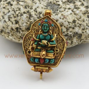Hand Made Medicine Buddha & Green Tara Silver Ghau Pendant Prayer Box Medicine Buddha & Green Tara Ghau Pendant
