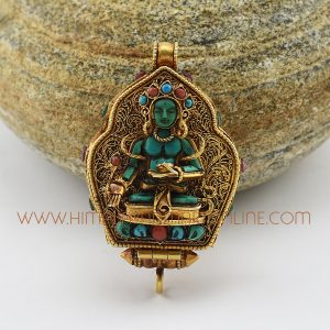 Hand Made Medicine Buddha & Yellow Dzambhala Silver Ghau Pendant Prayer Box Medicine Buddha & Yellow Dzambhala Ghau Pendant