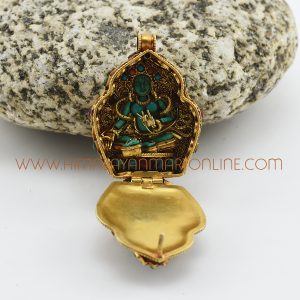 Hand Made Medicine Buddha & Green Tara Silver Ghau Pendant Prayer Box Medicine Buddha & Green Tara Ghau Pendant