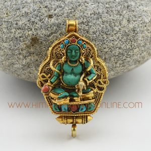 Hand Made Yellow Jambhala Silver Ghau Pendant Prayer Box Yellow Jambhala Ghau Pendant