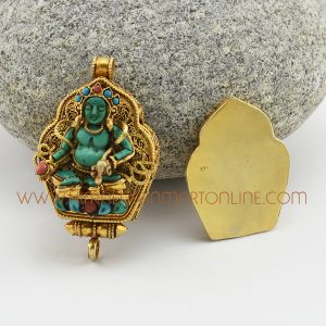 Hand Made Yellow Jambhala Silver Ghau Pendant Prayer Box Yellow Jambhala Ghau Pendant