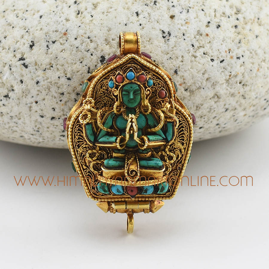 Chenrezig & Yellow Dzambhala Silver Ghau Pendant