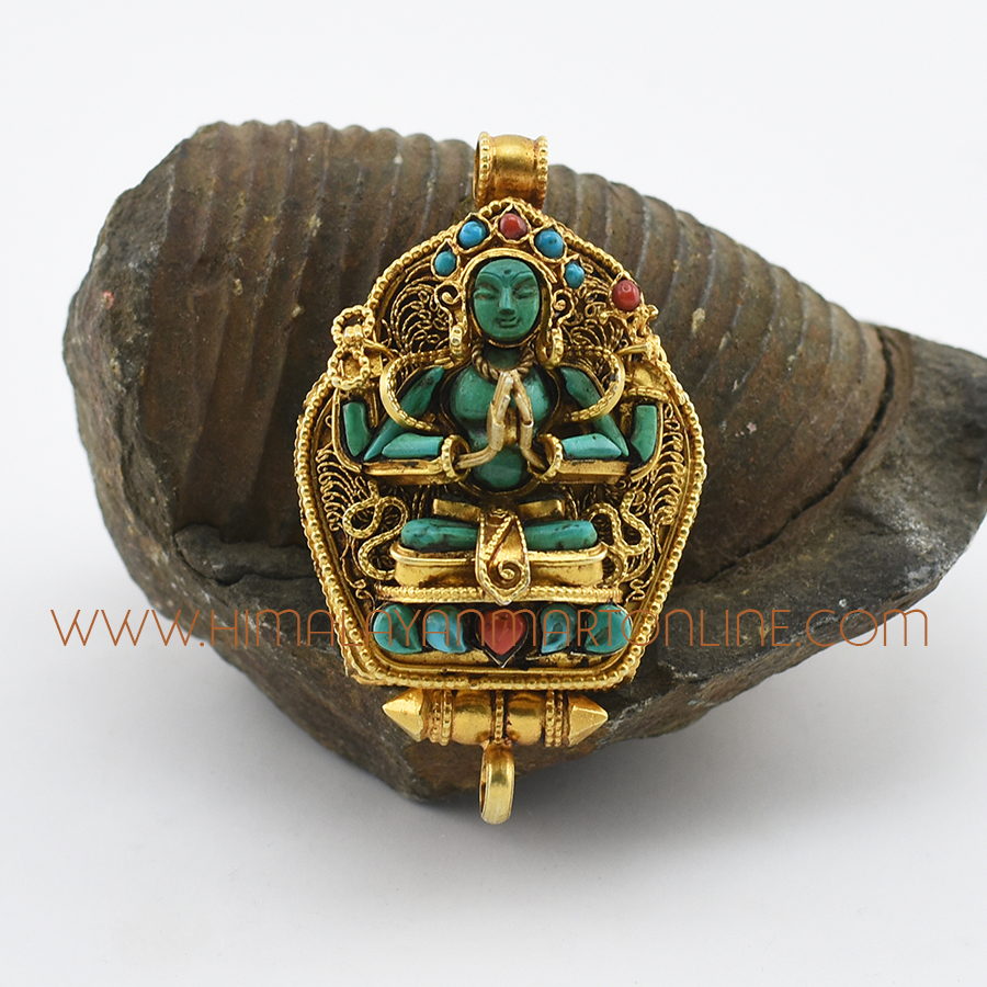 Chenrezig Silver Ghau Pendant