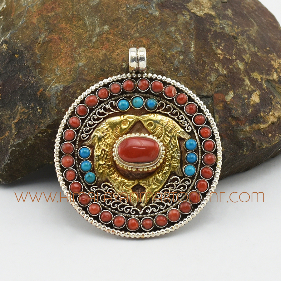 Twin Golden Fish Silver Pendant