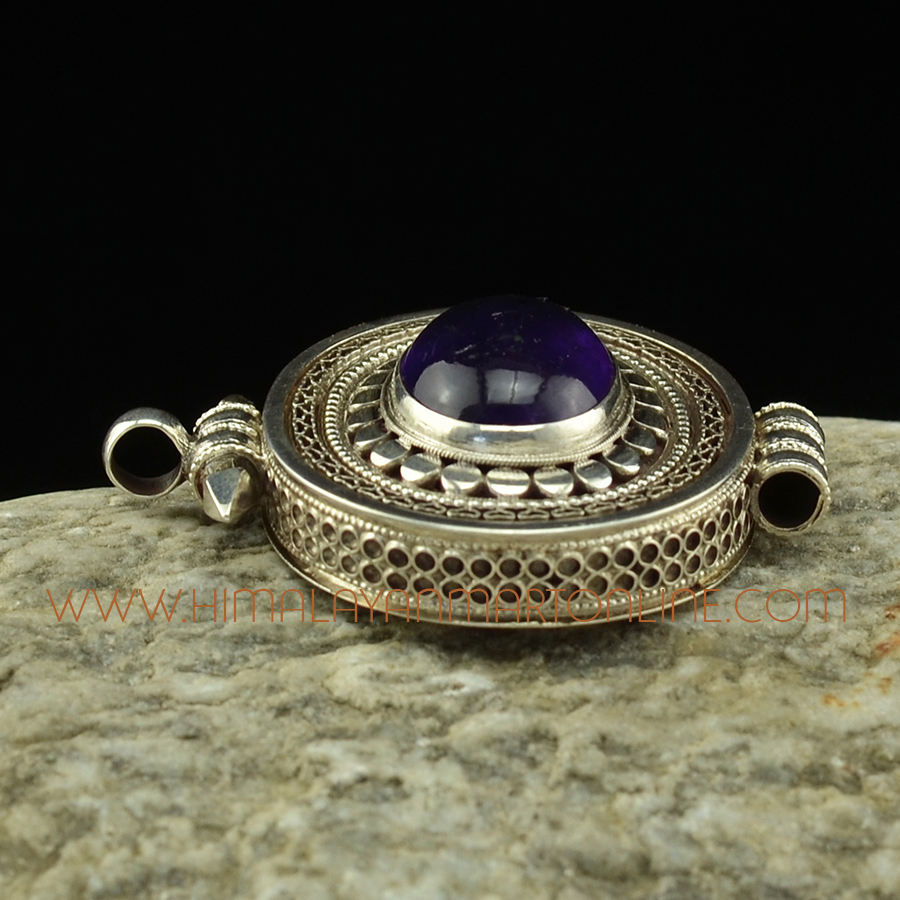 Amethyst Stone Silver Oval Pendant