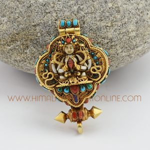 Chenrezig Avalokiteshvara & Aparmita Silver Ghau Pendant